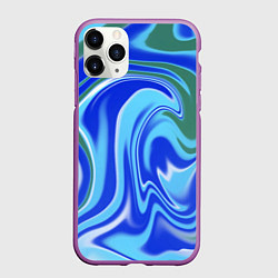 Чехол iPhone 11 Pro матовый Тай-дай с синим, зелёным и белым цветом, цвет: 3D-фиолетовый