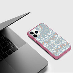 Чехол iPhone 11 Pro матовый Коралловый и серо-голубой, мандала, цвет: 3D-малиновый — фото 2