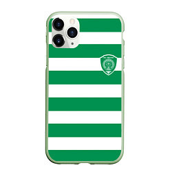 Чехол iPhone 11 Pro матовый ФК Ахмат на фоне бело зеленой формы, цвет: 3D-салатовый
