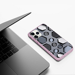 Чехол iPhone 11 Pro матовый Металлическая киберпанк броня - Серый, цвет: 3D-розовый — фото 2