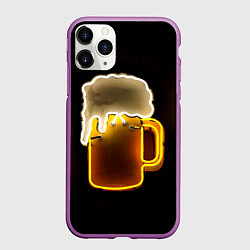 Чехол iPhone 11 Pro матовый Неоновое пиво - Жёлтый, цвет: 3D-фиолетовый