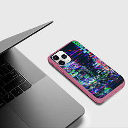 Чехол iPhone 11 Pro матовый Ночной город - glitch, цвет: 3D-малиновый — фото 2