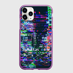 Чехол iPhone 11 Pro матовый Ночной город - glitch, цвет: 3D-фиолетовый