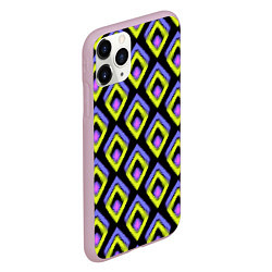 Чехол iPhone 11 Pro матовый Yellow-pink rhombuses on black, цвет: 3D-розовый — фото 2