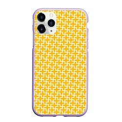 Чехол iPhone 11 Pro матовый Белые крестики на желтом фоне, цвет: 3D-светло-сиреневый