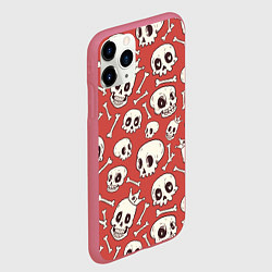 Чехол iPhone 11 Pro матовый Черепа на красном фоне, цвет: 3D-малиновый — фото 2