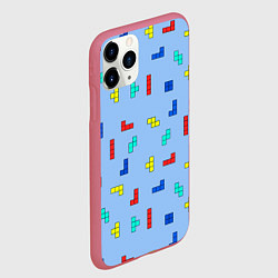 Чехол iPhone 11 Pro матовый Тетрис на голубом фоне, цвет: 3D-малиновый — фото 2