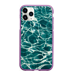 Чехол iPhone 11 Pro матовый Абстрактные волны в воде - Тёмно-зелёный, цвет: 3D-фиолетовый