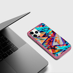 Чехол iPhone 11 Pro матовый Яркий неоновый абстрактный узор, цвет: 3D-малиновый — фото 2