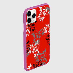 Чехол iPhone 11 Pro матовый Черные и серые ветки на красном фоне в японском ст, цвет: 3D-фиолетовый — фото 2