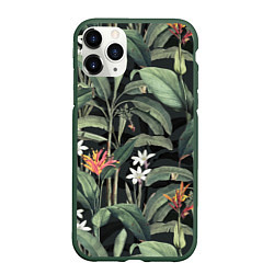 Чехол iPhone 11 Pro матовый Цветы Зелёных Джунглей, цвет: 3D-темно-зеленый