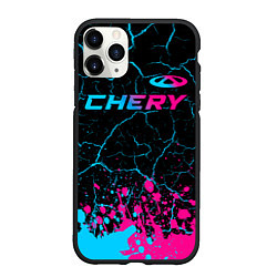 Чехол iPhone 11 Pro матовый Chery - neon gradient: символ сверху, цвет: 3D-черный