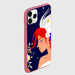 Чехол iPhone 11 Pro матовый Русская девушка с триколором на волосах, цвет: 3D-малиновый — фото 2