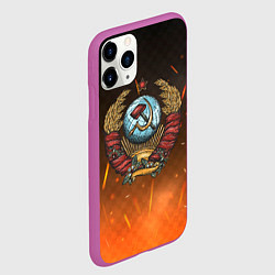 Чехол iPhone 11 Pro матовый Герб СССР на фоне огня, цвет: 3D-фиолетовый — фото 2