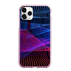 Чехол iPhone 11 Pro матовый Неоновые электронные волнообразные линии, цвет: 3D-розовый