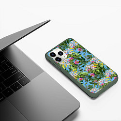 Чехол iPhone 11 Pro матовый Милые Цветы, цвет: 3D-темно-зеленый — фото 2