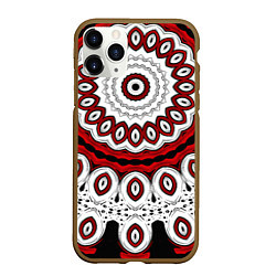 Чехол iPhone 11 Pro матовый Красно-черный калейдоскоп мандала, цвет: 3D-коричневый