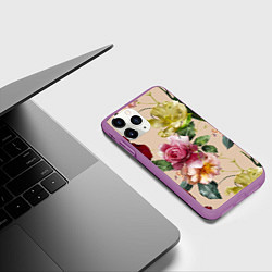 Чехол iPhone 11 Pro матовый Цветы Нарисованные Красные Розы и Лилии, цвет: 3D-фиолетовый — фото 2