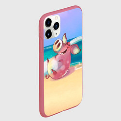 Чехол iPhone 11 Pro матовый Свинка на пляже хохочет, цвет: 3D-малиновый — фото 2