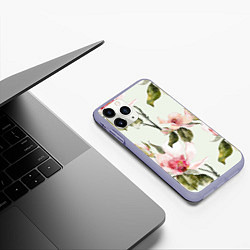 Чехол iPhone 11 Pro матовый Цветы Нарисованные Магнолии, цвет: 3D-светло-сиреневый — фото 2
