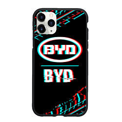 Чехол iPhone 11 Pro матовый Значок BYD в стиле glitch на темном фоне, цвет: 3D-черный