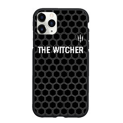 Чехол iPhone 11 Pro матовый The Witcher glitch на темном фоне: символ сверху, цвет: 3D-черный