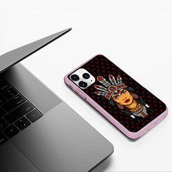 Чехол iPhone 11 Pro матовый Женщина-индеец, цвет: 3D-розовый — фото 2