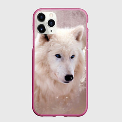 Чехол iPhone 11 Pro матовый Белый зимний волк, цвет: 3D-малиновый