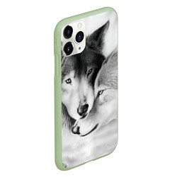 Чехол iPhone 11 Pro матовый Love: Волк и волчица, цвет: 3D-салатовый — фото 2