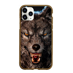 Чехол iPhone 11 Pro матовый Морда злого волка, цвет: 3D-коричневый