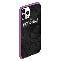 Чехол iPhone 11 Pro матовый Phasmophobia пентаграмма и крест на сером фоне, цвет: 3D-фиолетовый — фото 2