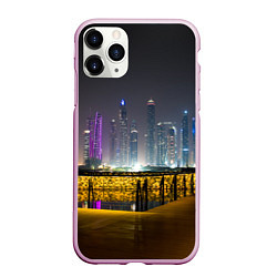 Чехол iPhone 11 Pro матовый Неоновый ночной город и мост, цвет: 3D-розовый