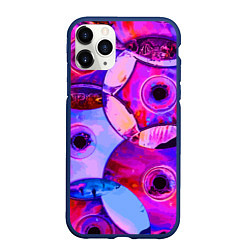 Чехол iPhone 11 Pro матовый Диски CD - паттерн, цвет: 3D-тёмно-синий