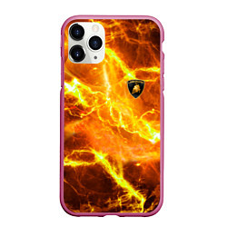 Чехол iPhone 11 Pro матовый Lamborghini - яркие молнии, цвет: 3D-малиновый