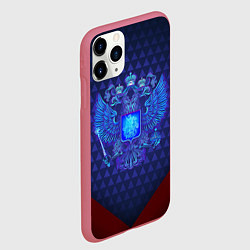 Чехол iPhone 11 Pro матовый Синий неоновый герб России, цвет: 3D-малиновый — фото 2