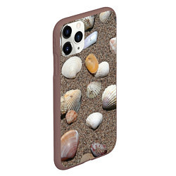 Чехол iPhone 11 Pro матовый Композиция из ракушек на песке, цвет: 3D-коричневый — фото 2