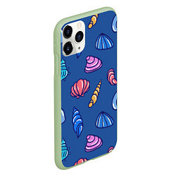 Чехол iPhone 11 Pro матовый Паттерн из морских раковин, цвет: 3D-салатовый — фото 2