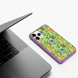 Чехол iPhone 11 Pro матовый Африканские животные - слон обезьянка жираф, цвет: 3D-фиолетовый — фото 2