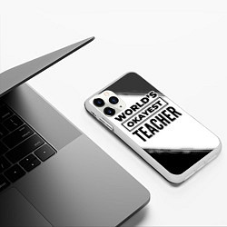 Чехол iPhone 11 Pro матовый Worlds okayest teacher - white, цвет: 3D-белый — фото 2