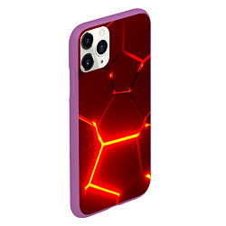 Чехол iPhone 11 Pro матовый Красные неоновые геометрические плиты, цвет: 3D-фиолетовый — фото 2