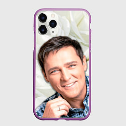 Чехол iPhone 11 Pro матовый Юрий Шатунов на фоне белых роз, цвет: 3D-фиолетовый