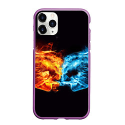 Чехол iPhone 11 Pro матовый Вода и огонь - два кулака Brofist, цвет: 3D-фиолетовый