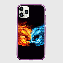 Чехол iPhone 11 Pro матовый Вода и огонь - два кулака Brofist, цвет: 3D-фиолетовый