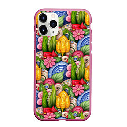 Чехол iPhone 11 Pro матовый Тюльпаны объемные листья и цветы, цвет: 3D-малиновый