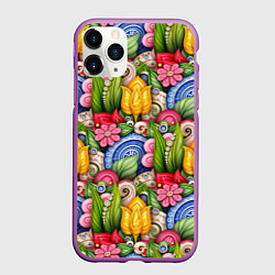 Чехол iPhone 11 Pro матовый Тюльпаны объемные листья и цветы, цвет: 3D-фиолетовый