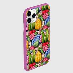 Чехол iPhone 11 Pro матовый Тюльпаны объемные листья и цветы, цвет: 3D-фиолетовый — фото 2