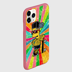 Чехол iPhone 11 Pro матовый Барт Симпсон весь в татухах со скейтбордом, цвет: 3D-малиновый — фото 2