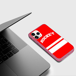 Чехол iPhone 11 Pro матовый Hockey - две волосы, цвет: 3D-малиновый — фото 2