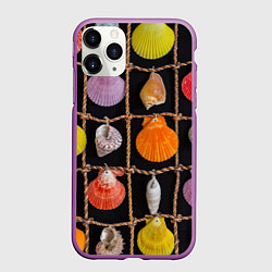 Чехол iPhone 11 Pro матовый Панно из ракушек и верёвок, цвет: 3D-фиолетовый