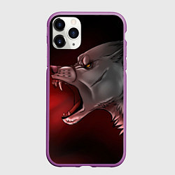 Чехол iPhone 11 Pro матовый Арт злой волк, цвет: 3D-фиолетовый